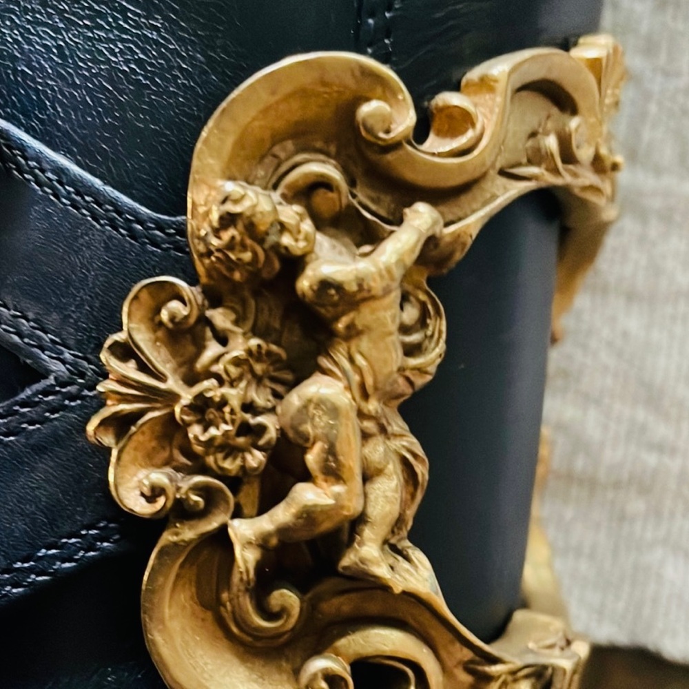 DOLCE & GABBANA VTG Black Leather Baroque Gold Pirate Riding Boots 36 6 Like New - Picture 5 of 16